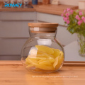 450ML airtight storage clear glass squat canning jar with bamboo lug